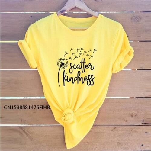Plus Fashion Size XS-4XL TShirt Kindness Letters Dandelion Print T Shirt Women Soft Premium T-Shirt Crew Neck Short Sleeve Tops