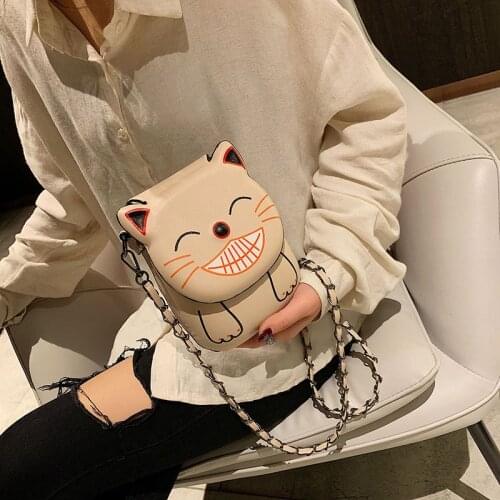 Women Shoulder Bag High Qulity Cute Cat Cartoon Bag For Girls Female Small Fashion Purse Handbag Funy Chain Crossbody Phone Bag