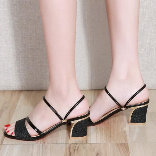 2020 Summer High Heel Sandals Women Shoes Peep Toe Square Heels Ladies Sandals Shoes Woman Fashion
