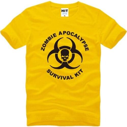Zombie Apocalypse Survival Kit Skull T Shirt Men Short Sleeve O-Neck Cotton Man T-Shirt Cool Tee Shirt Homme Camisetas Hombre