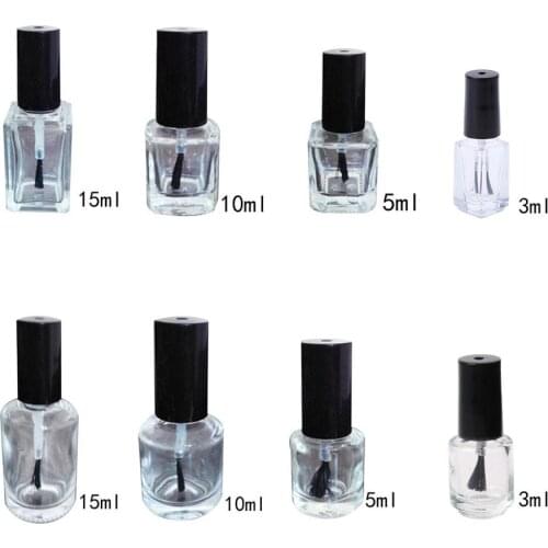 3/5/10/15ml Empty Nail Polish Glass Bottle Clear Portable UV Gel Container Refilled Storage Box Square Round Makeup Tube Brush