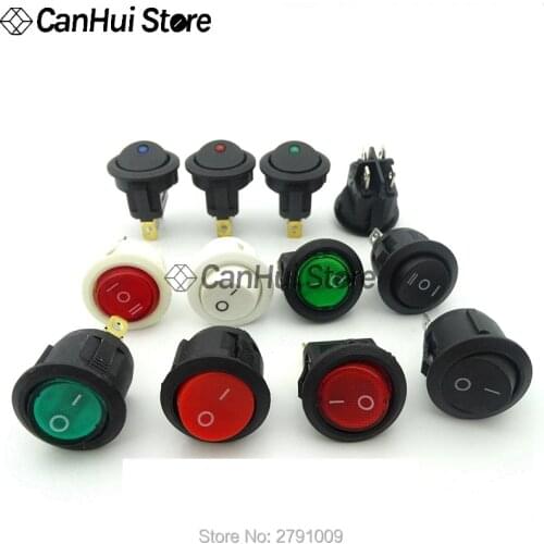 5pcs KCD1 2PIN/3PIN 20MM On/Off SPST Round Rocker Switch DC AC 6A/250V LED Illuminated Car Dashboard Dash Boat Toggle RED BLACK