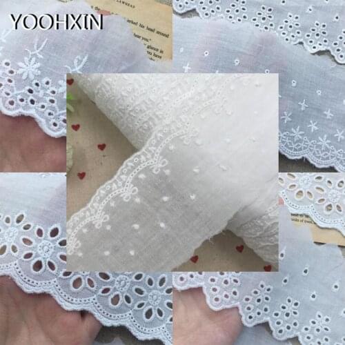 7CM Wide HOT cotton white Embroidery Lace Fabric DIY applique collar trim ribbon Sewing guipure wedding dress cloth decor