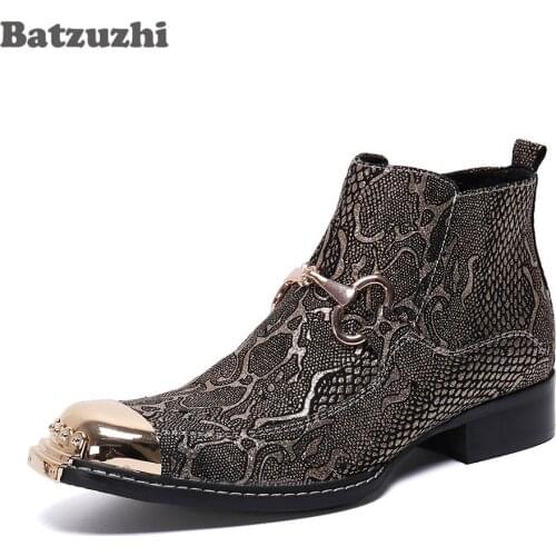 Batzuzhi Luxury Handmae Men Boots Shoes Metal Toe Leather Ankle Boots Designers botas hombre Zip Party Dress Boots Men, 38-46