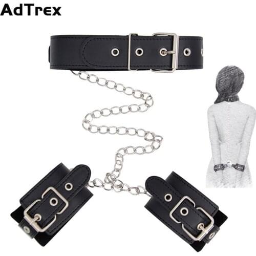 BDSM Restraint Bondage Fetish Slave Leather Handcuffs Necklace Chain Adult Erotic Toys for Woman Couples Games Sex Products