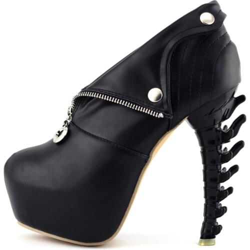 LF40605 Black/White Zip High-top Bone High Heel Platform Ankle Boots