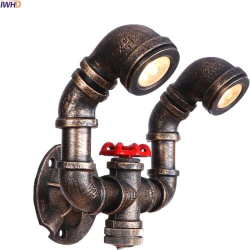 IWHD 2 Head Water Pipe Wall Lamp Vintage With Switch Home Lighting Loft Industrial Decor Retro Wall Light LED Aplique De Pared