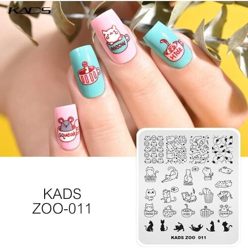 KADS 12 Different Design ZOO Series Animal face cat dinosaur Nail Art Stamping Template Nail Tools nail stencil