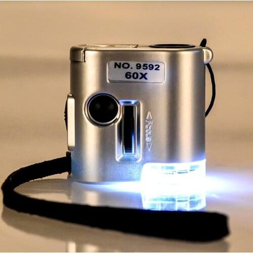 New 60X Mini Pocket Microscope Jewelry Loupe Magnifier Loupe Glass LED UV Light Magnifying Glass