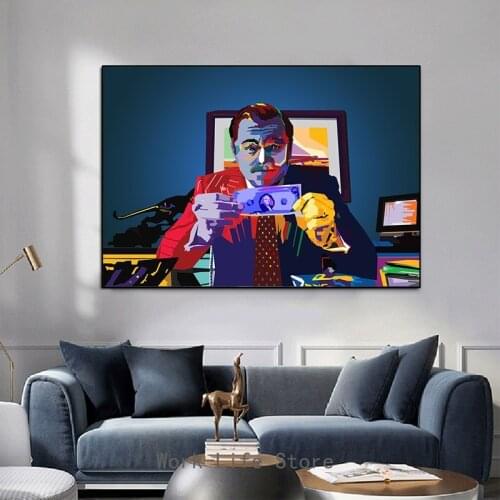 Canvas Paintings Graffiti Art Wolf Of Wall Street Posters and Prints Abstract 100 dollars Money Oil Painting Picture Home Decor
