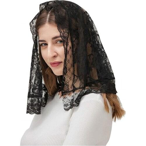 Small Soft Lace Mantilla Veil for Church Catholic Head Covering Latin Mass Vintage Traditional Kerchief Veil Velos Negra Voile