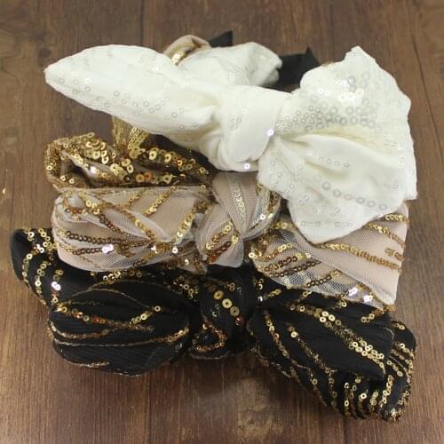 Exaggerated Fashion Bowknot Rhinestone White Gold Silk Hairband Luxury Baroque Wide Headband For Women Wedding Party Accessories