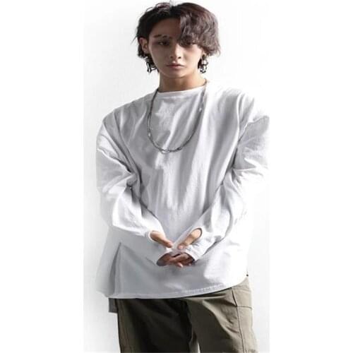 Men spring and autumn new pullover casual one-piece gloves super loose large size long sleeve T-shirt