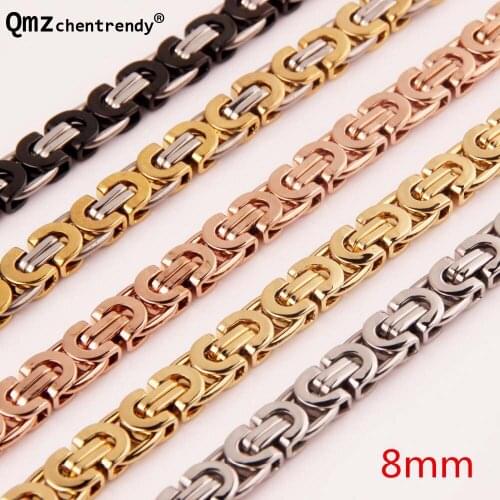 6/8mm Hip Hop Mens Stainless Steel Flat Byzantine Chain Necklace Rapper Top quality Tone jewelry Drop shipping