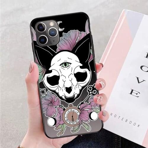 For iPhone Twilight Skull Cat Soft TPU Border Apple iPhone Case