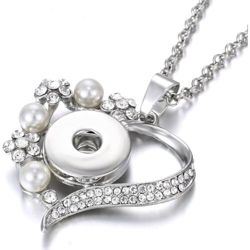 New Snap Jewelry Necklaces Crystal Flower Love Heart Snap Pendant Necklace Fit 18mm Snap Buttons Jewelry DIY Pendant Necklaces