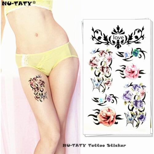 Nu-TATY Love flowersTemporary Tattoo Body Art Arm Flash Tattoo Stickers 17*10cm Waterproof Fake Henna Painless Tattoo Sticker