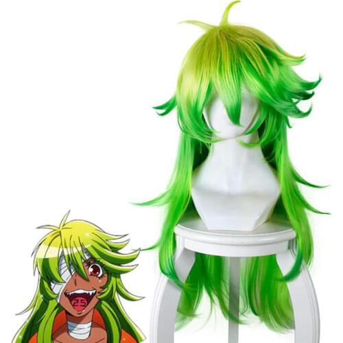 Anime 80cm Detentionhouse Nanbaka Niko No.25 Cosplay Wigs Green Yellow Ombre 80cm Long Curly Synthetic Hair Wig