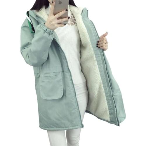Winter New Fashion Hooded Parkas Women Thick Warm Faux The Lambs Wool Jackets Zipper Lady Cotton Coat Wide-waisted Outwear Mw065