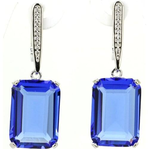 45x13mm Jazaz 11g Created Violet Tanzanite Kunzite Pink Morganite Tourmaline CZ 925 Solid Sterling Silver Earrings Eye Catching