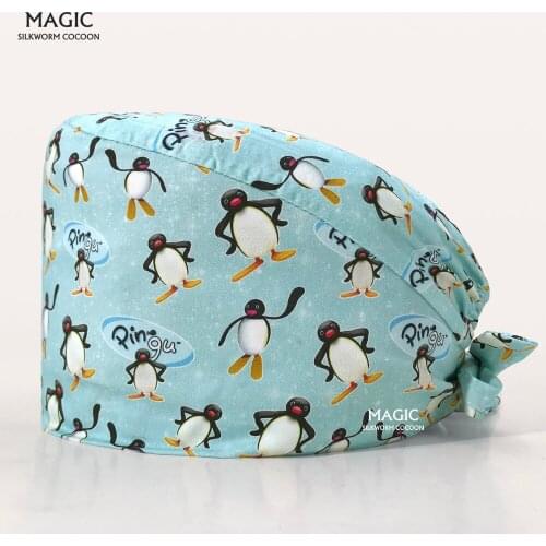 Nurse Medical Cap Breathable Cotton Dentist Surgical Caps Adjustable Cartoon Printing Unisex Pet Hospital Veterinary Nursing Hat