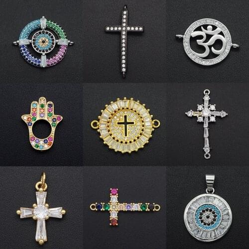 Fabulous Diy Evil Eye CZ Charms Wholesale Cross Yoga Necklace Pendant Zircon Hamsa Hand Connector For Jewelry Bracelet Making