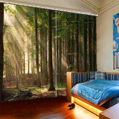 Sunny forest landscape Blackout Scenery Curtains For Bedroom Window Kitchen Window 3D Curtain