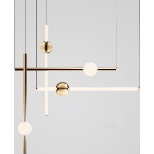 Nordic Glass Pendant Lights Postmodern Creative Horizontal And Vertical Line Combination Designer Simple Restaurant Bar Lamps