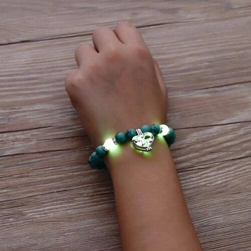 Luminous Charm Bracelet Natural Stones Bead Bracelet & Bangle Glowing In The Dark Heart Shaped Women Men Fluorescence Jewelry
