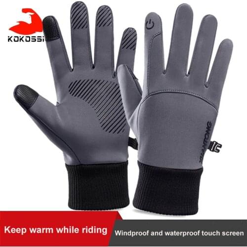 KoKossi Warm Riding Gloves Plus Velvet Keep Warm Non-slip Silicone Touch Screen Windproof Waterproof Outdoor Ski Cycling Gloves