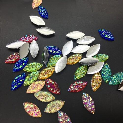 TopStone 100pcs/lot 7x15mm Horse eye Resin Stones Crystal AB Color Flatback Navette For Decoden Kawaii Cabochons