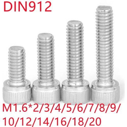 Stainless steel hex allen socket head screw M1.6*3/4/5/6/8/10/12/14/16/18/20 DIN912 Hexagon Socket Head Cap Screws