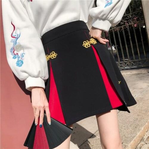 Skirts Womens 2021 Summer Autumn A-Line Mini Elastic Waist Patchwork Skirts Female Asian Clothes Harajuku Fashion Skirt 12686