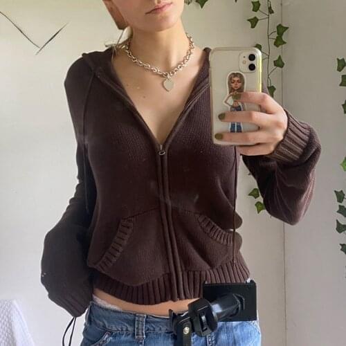 2021 Autumn Winter Solid Kintted Jackets Y2k Casual Coat Long Sleeve Harajuku Basic Outwear Hoodies Women Korean Tops Sweater