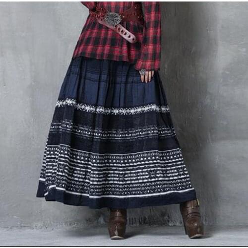 Johnature 2021 New Embroidery Ankle-length Casual Retro All-match Half Long Skirt Autumn Winter Fashion Floral Print Women Skirt