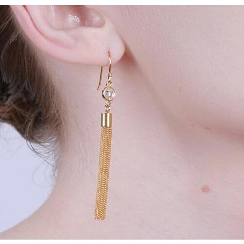 925 Sterling Silver Jewelry Female Gold Tassel Long Dangle Earrings for Women 2019 Statement Jewel Accessories Christmas Gifts