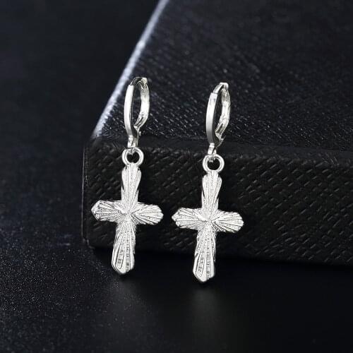Wholesale Retro Lady women silver color Cross hook earrings party charms wedding nice cute Bohemia fashion classic jewelry LE064