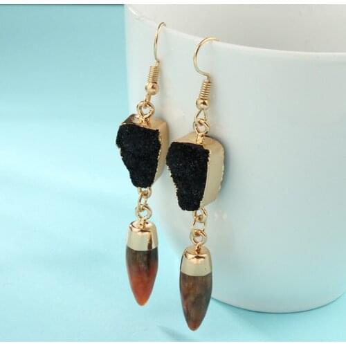 Black Boho Druzy Resin Stone Earrings For Women Jewelry Statement Pendientes Handmade Big Long Drop Dangle Earing Earings