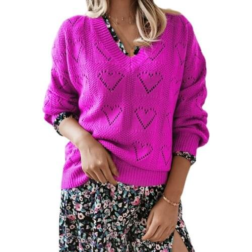 Winter autumn Vintage Pullovers women Sweater clothes 2021 Slim Solid Color V-neck Hollow-out Loose Knit Sweater women Pullovers