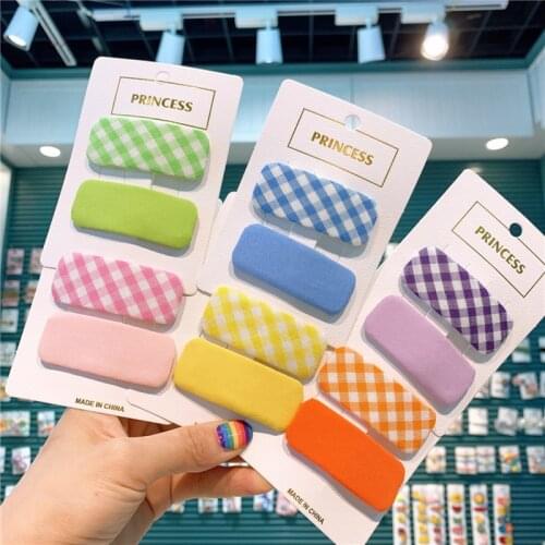 1 Pair Korean New Simple Beautiful Fabric Lattice Square BB Clip Fashion Fresh Girl Children Barrettes Hair Accessories