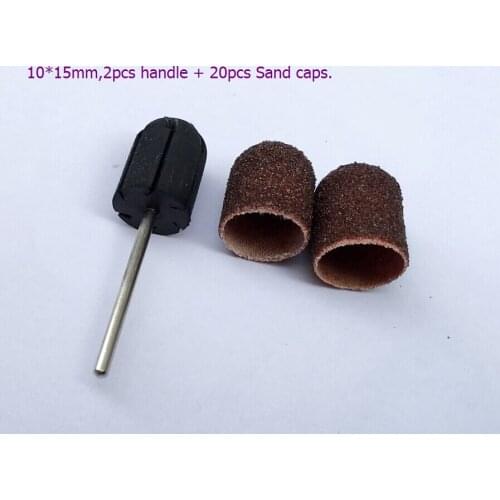 10*15 mm,20PCS nail Sanding Bands cap Manicure File Tools + 2PCS Nail Salon Rubber Grips handle Drill Nail Drill Machine