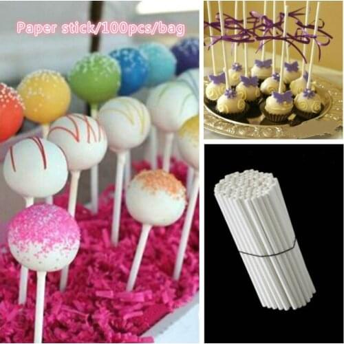 100pcs/bag Disposable White Solid Lollipop Cake Paper Stick DIY Household Craft Baking Supplies Mold