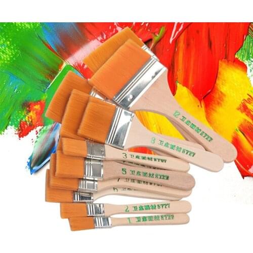 12 Nylon Hair Painting Brush Oil Soft Wooden Handle Wide Water Colour Paint Brushes for Drawing Stationery Art Supplies Cleaning
