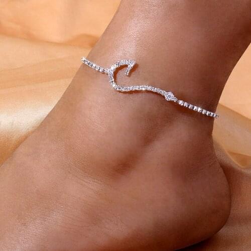 2021 New Summer Wedding Hook Anklets for Women Indian Wholesale Bracelet on the Leg Shiny Female Anklets Barefoot Sandals Chain