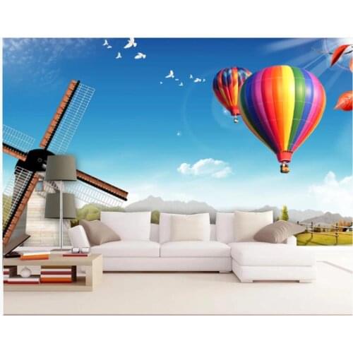 3d wallpaper custom photo mural on the wall Dutch meadow hot air balloon windmill home decor wall paper for living room