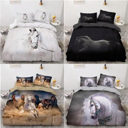 3DWhite Horse Duvet Cover Pillowcases 2pcs Single 3pcs Twin Full Queen King Size Soft Bedding Set Home Textiles All Seasons Used
