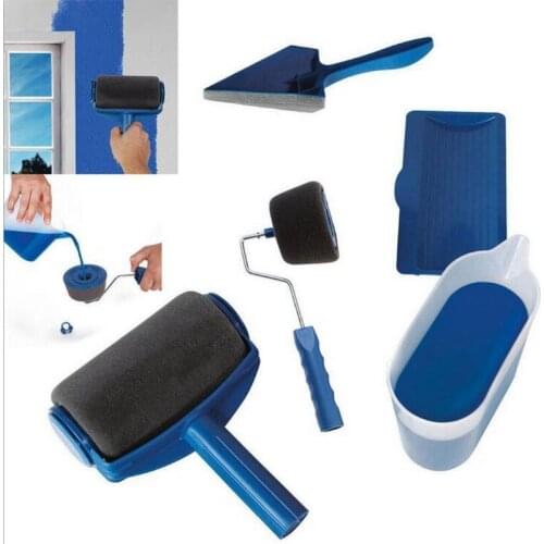 5PCS Paint Runner Pro Roller Brush Handle Tool Flocked Edger Office Room Wall Painting Home Garden Tool Roller Paint Brush Set