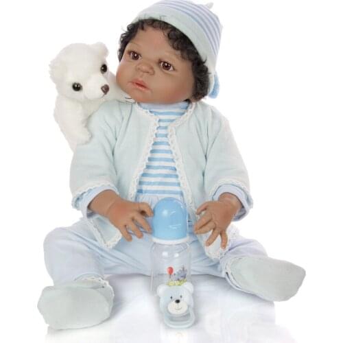 57cm new arrival black skin newborn African baby boy doll rooted full silicone reborn baby dolls for girls gift