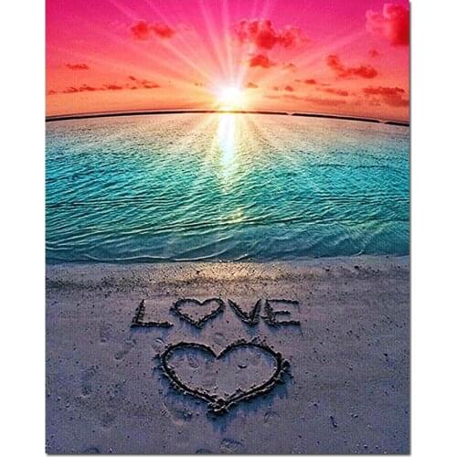 5D DIY Diamond Painting Landscape Love Beach Cross Stitch Patterns Diamond Painting kits for Embroidery with Beads