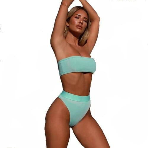 AECU Sexy Women Solid Bikini Swimsuit Lady Bikini Set Plus Size Female Padded Summer Girls Beachwear High Waist Female Swimwear